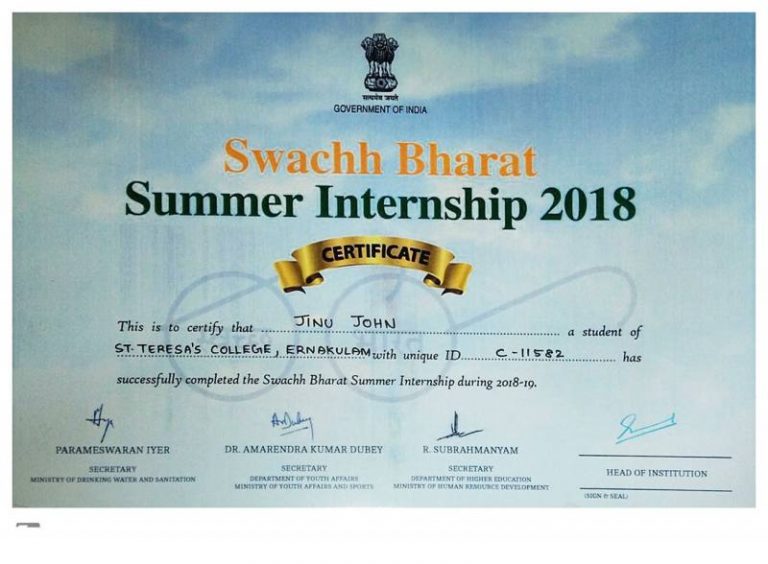 SWACHH BHARAT SUMMER INTERNSHIPECONOMICS St.Teresa’s College